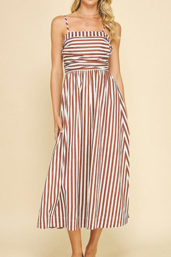 Striped Vacation Style Pocket Sleeveless Dress