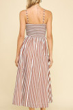 Striped Vacation Style Pocket Sleeveless Dress