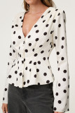 V-neck Polka Dot Long Sleeved Shirt