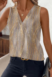 Gold Embossed Sleeveless V-neck Vest