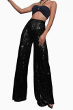 Solid Color Sequin Straight-leg Pants