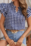 Ruffle Double Layered Short Sleeves Plaid Shirt