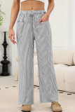Grid Printed High Elastic Waist Wide Leg Pants