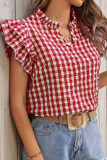 Ruffle Double Layered Short Sleeves Plaid Shirt
