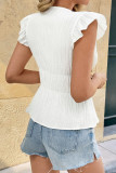 Bow Fly Short Sleeves V-neck Waist Cinched Shirt