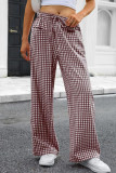 Grid Printed High Elastic Waist Wide Leg Pants