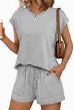Round Neck Short Sleeved Shorts Two-piece Set