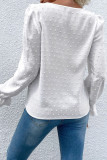 Swiss Dot V-neck Lace Jacquard Long Sleeved Shirt