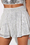 Sequin Elastic Waist Solid Color Shorts