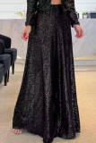Solid Color Sequined Wide Leg Pants