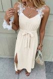 Solid Color Waist Cinching Lace Camisole Dress