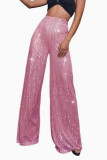 Solid Color Sequin Straight-leg Pants