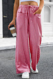 Grid Printed High Elastic Waist Wide Leg Pants