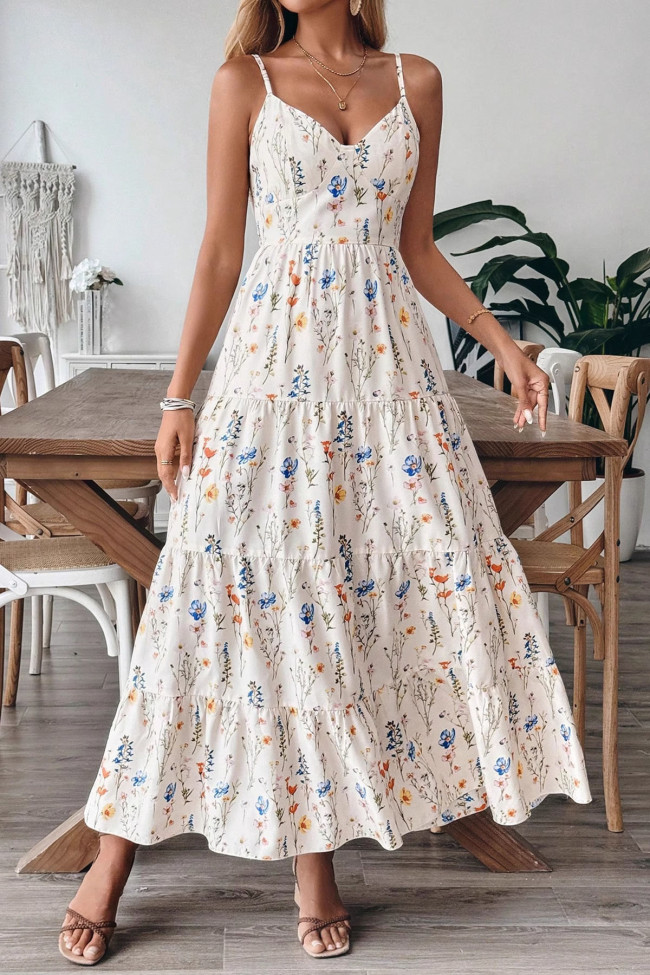 Sleeveless V-neck Waist Cinched Camisole Dress