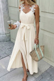 Solid Color Waist Cinching Lace Camisole Dress