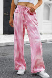 Grid Printed High Elastic Waist Wide Leg Pants