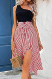 Striped Single Shoulder Sleeveless Slit Dress