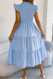 Solid Color Pleated Flying Sleeve Waist Cinched Dress