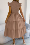 Solid Color Pleated Flying Sleeve Waist Cinched Dress