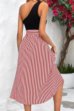 Striped Single Shoulder Sleeveless Slit Dress