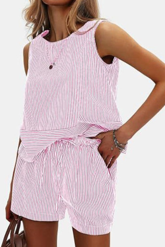 Sleeveless Striped Vest Shorts Two-piece Set