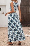 Ethnic Print V-neck Sleeveless Slit Waisted Dress