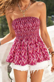 Peacock Patterned Strapless Waist Cinched Dress