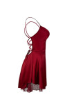 Backless Cross Tie Lace Satin Dress