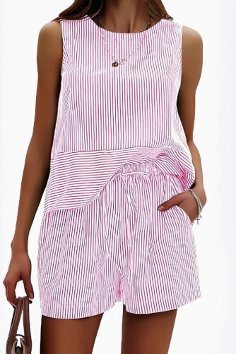 Sleeveless Striped Vest Shorts Two-piece Set