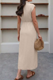 Solid Color Lapel Waist Cinched Short Sleeved Dress