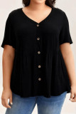 Loose Short Sleeved Solid Color V-neck Shirt