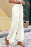 Lace Elastic Waist Solid Color Wide Leg Pants