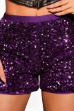 High Waisted Solid Color Sequin Shorts