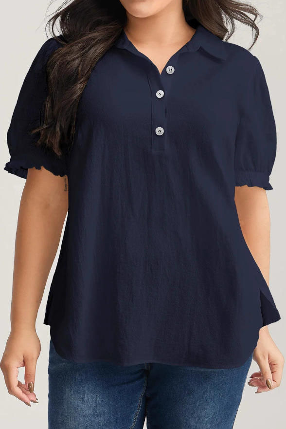 Cotton Ruffle Edge Bubble Short Sleeve Shirt