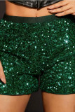 High Waisted Solid Color Sequin Shorts
