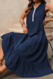 Sleeveless Lace V-neck Solid Color Dress