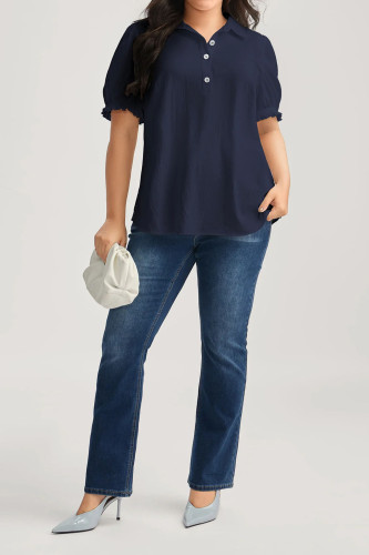 Cotton Ruffle Edge Bubble Short Sleeve Shirt