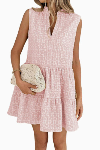 V-neck Sleeveless Jacquard Solid Color Dress