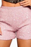 High Waisted Solid Color Sequin Shorts