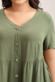 Loose Short Sleeved Solid Color V-neck Shirt