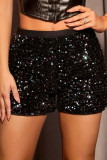 High Waisted Solid Color Sequin Shorts