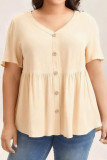 Loose Short Sleeved Solid Color V-neck Shirt