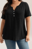Solid Color V-neck Button Short Sleeved T-shirt