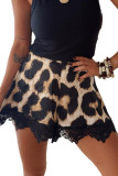 Retro Satin Leopard Print Lace Border Shorts