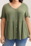 Loose Short Sleeved Solid Color V-neck Shirt