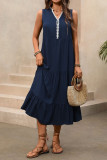 Sleeveless Lace V-neck Solid Color Dress