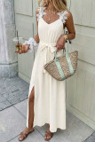 Solid Color Slit Sleeveless Lace Camisole Dress