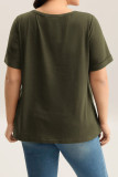 Solid Color V-neck Button Short Sleeved T-shirt