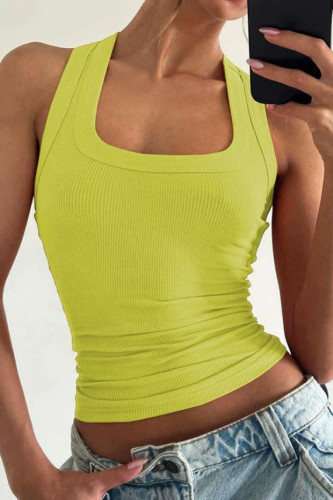 U-neck Solid Color Sleeveless Slim Fit Vest