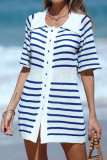 Lapel Striped Printed Short Sleeved Dress